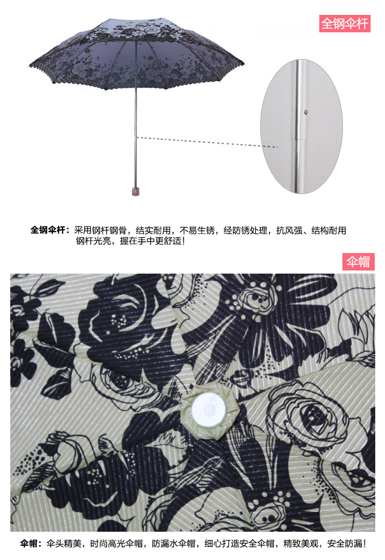 天堂伞 群芳吐蕊钻石粗斜布压花丝印二折毛笔太阳伞 暗橙 2308E
