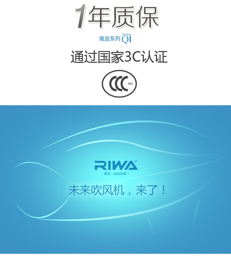 雷瓦（RIWA）Q1 1200W迷你折叠电吹风（白配蓝色）