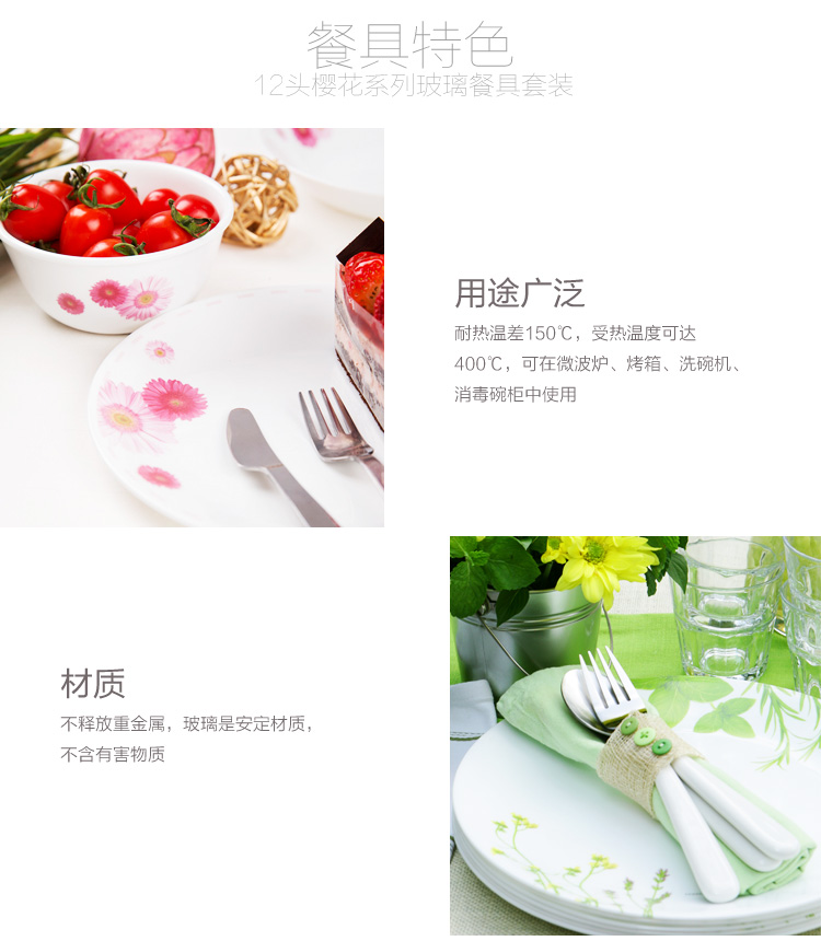康宁CORELLE 12头樱花系列玻璃餐具套装12-SR/CN
