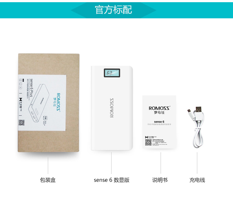 
                                        罗马仕（ROMOSS）sense6Plus 移动电源/充电宝20000毫安 苹果/安卓手机/平板通用 数显屏 聚合物电芯 白色                