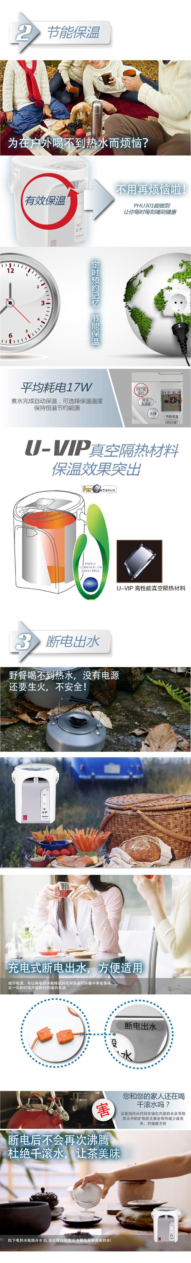 
                                        
                                                            松下（Panasonic）3L电水壶 电热水瓶 备长炭内胆 全自动智能保温烧水壶 NC-PHU301                