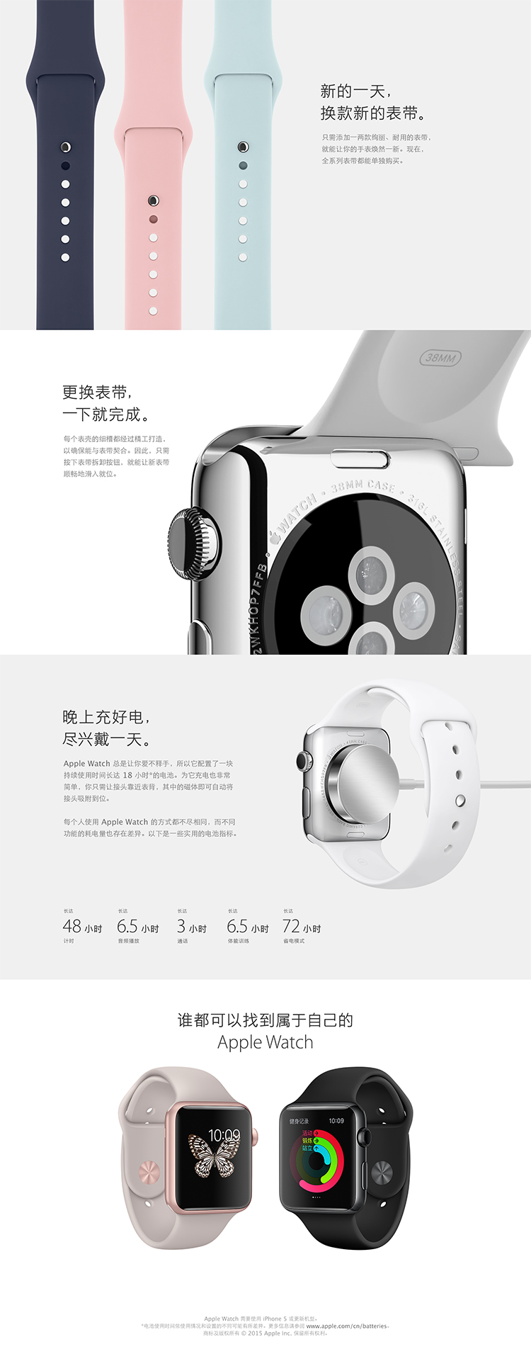 Apple Watch 智能手表(38毫米不锈钢表壳搭配白色运动型表带 MJ302CH/A）