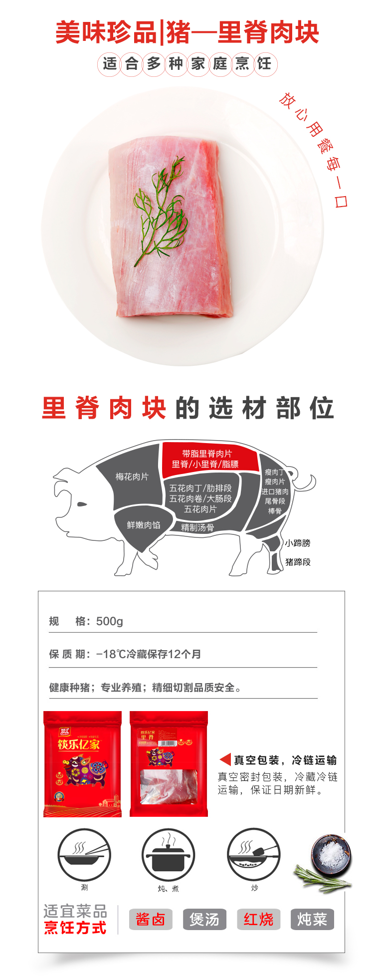 【双汇筷乐亿家猪里脊肉】双汇 猪里脊肉500g/袋_ 8折现价19元