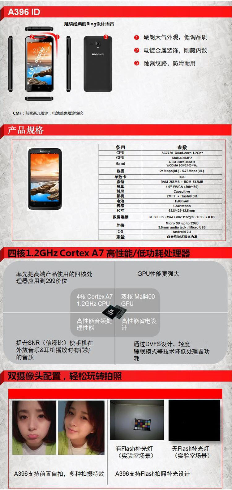 
                                        联想(Lenovo) A396 蜜桃粉 联通3G手机                