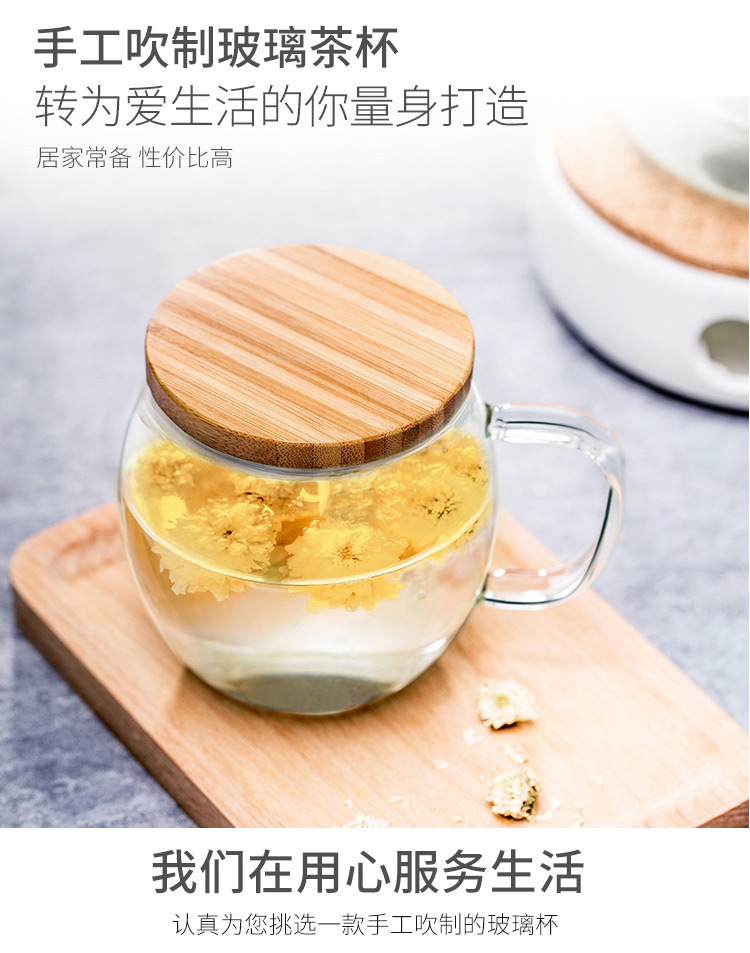 佳佰 500ml办公茶杯 纯手工吹制加厚高硼硅耐热透明玻璃杯子