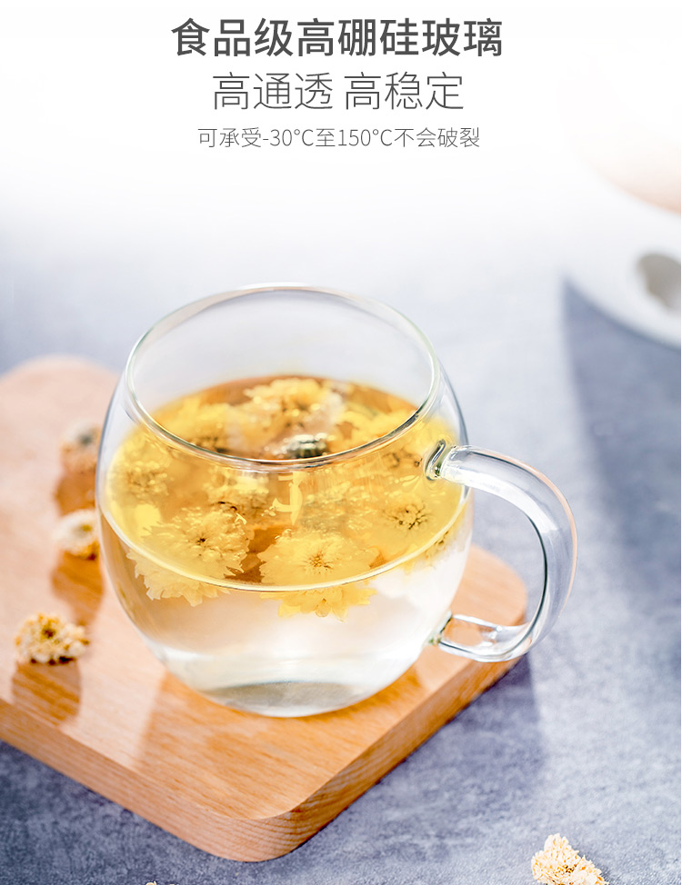 佳佰 500ml办公茶杯 纯手工吹制加厚高硼硅耐热透明玻璃杯子