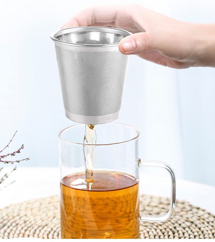 佳佰 480ml办公茶杯 纯手工吹制加厚高硼硅玻璃杯 带把带盖过滤花草水杯子