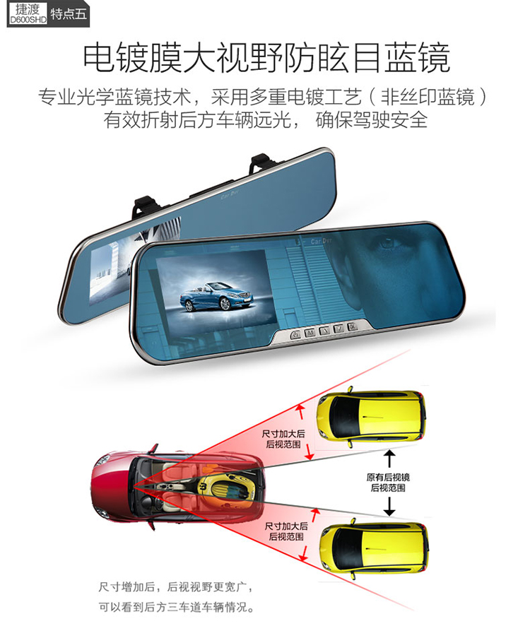 捷渡（JADO）D600S HD 行车记录仪4.3英寸1080P全高清 轨道偏离预警（银色）