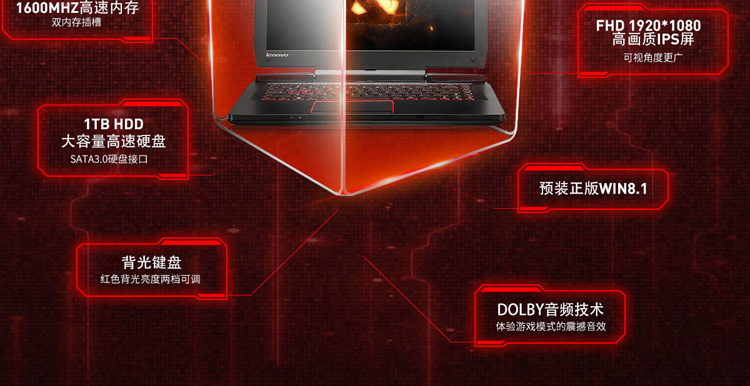联想（Lenovo）拯救者14.0英寸游戏笔记本电脑（i7-4720HQ 4G 1T硬盘 GTX960M 2G独显  IPS屏 背光键盘）黑