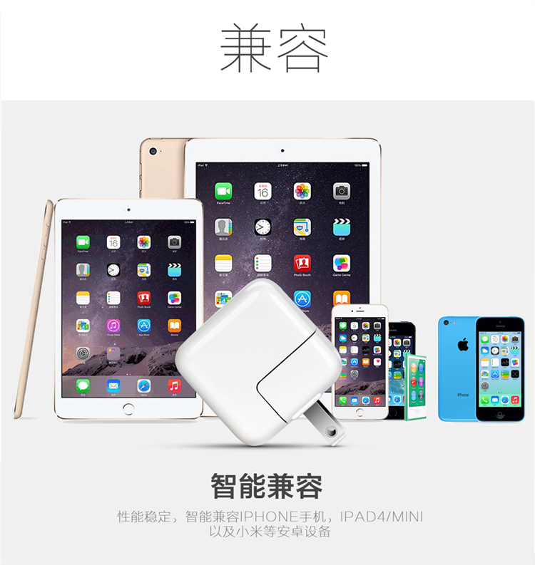 玛丝玛蔻 苹果iPad Air& iPad2/3/4& ipad mini充电器 2A苹果充电器 （白色）
