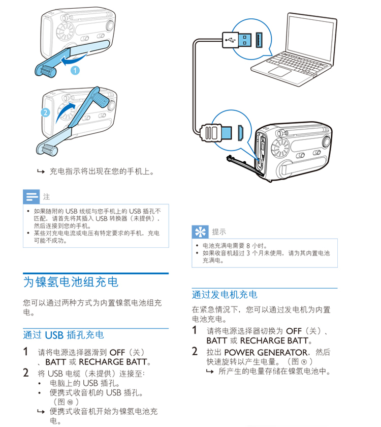 
                                        飞利浦（PHILIPS）AE1120/93 便携多功能收音机 驴友/老年人手摇发电户外半导体 USB充电 内置报警器手电筒                