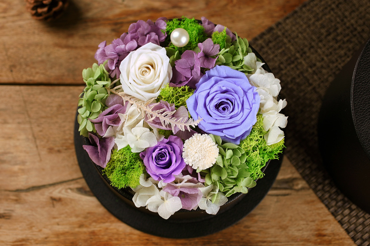 壹盒惊喜 永生花 3朵紫色永生玫瑰花配绿色系礼盒 自然之美yh006