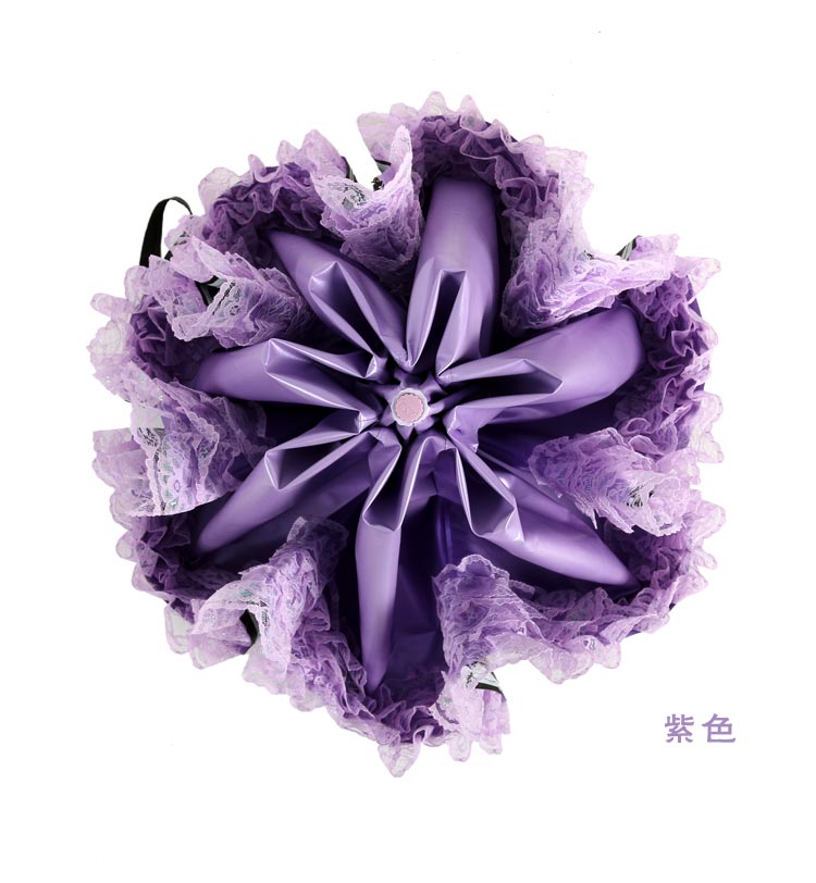 天堂伞 蕾丝波点晴雨伞黑涤彩胶遮阳 迷你三折伞 30022 紫色