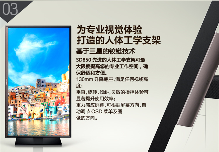 三星（SAMSUNG）S32D850T 32英寸LED液晶高分显示器（2K分辨率+广视角+升降旋转100SRGB10 bit面板）