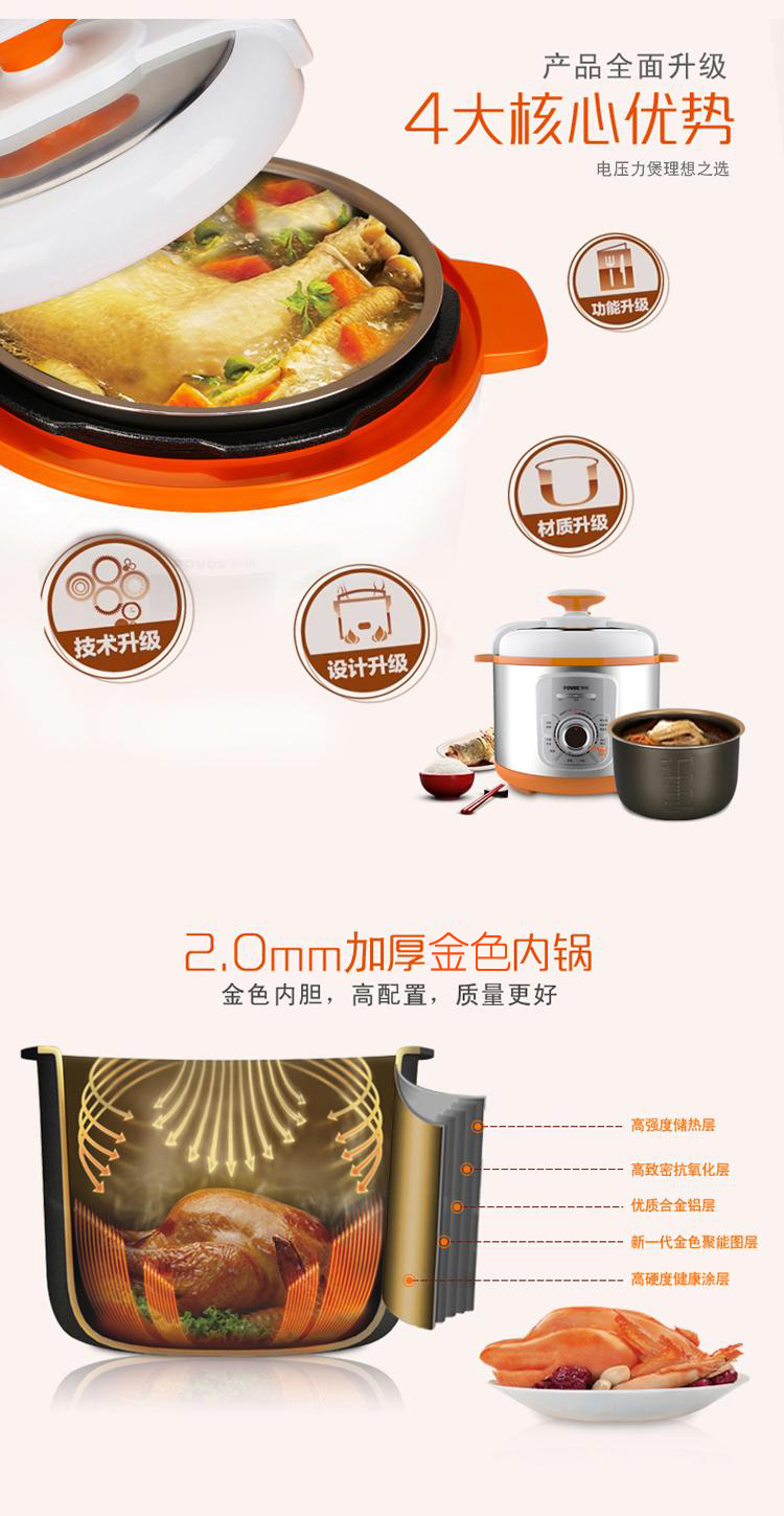 
                                        奔腾（POVOS）电压力锅高压锅无水焗高压电饭锅6L LJ652                