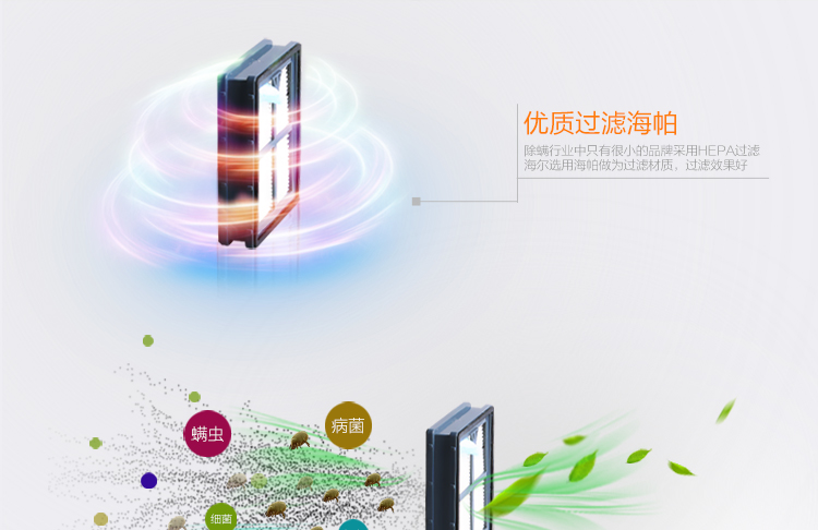 
                                                                                海尔（Haier）除螨仪家用大吸力 床上吸尘除螨虫 双电机除螨仪 紫外线杀菌除螨 手持小型ZB401G                