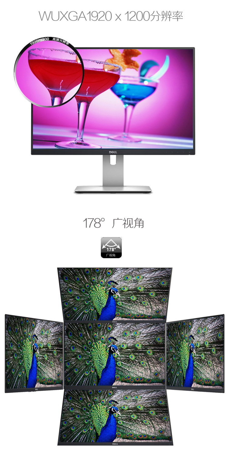 
                                                            戴尔（DELL）24英寸 IPS 广色域 旋转升降 微边框  16:10 个人商务 设计 电脑显示器 U2415                