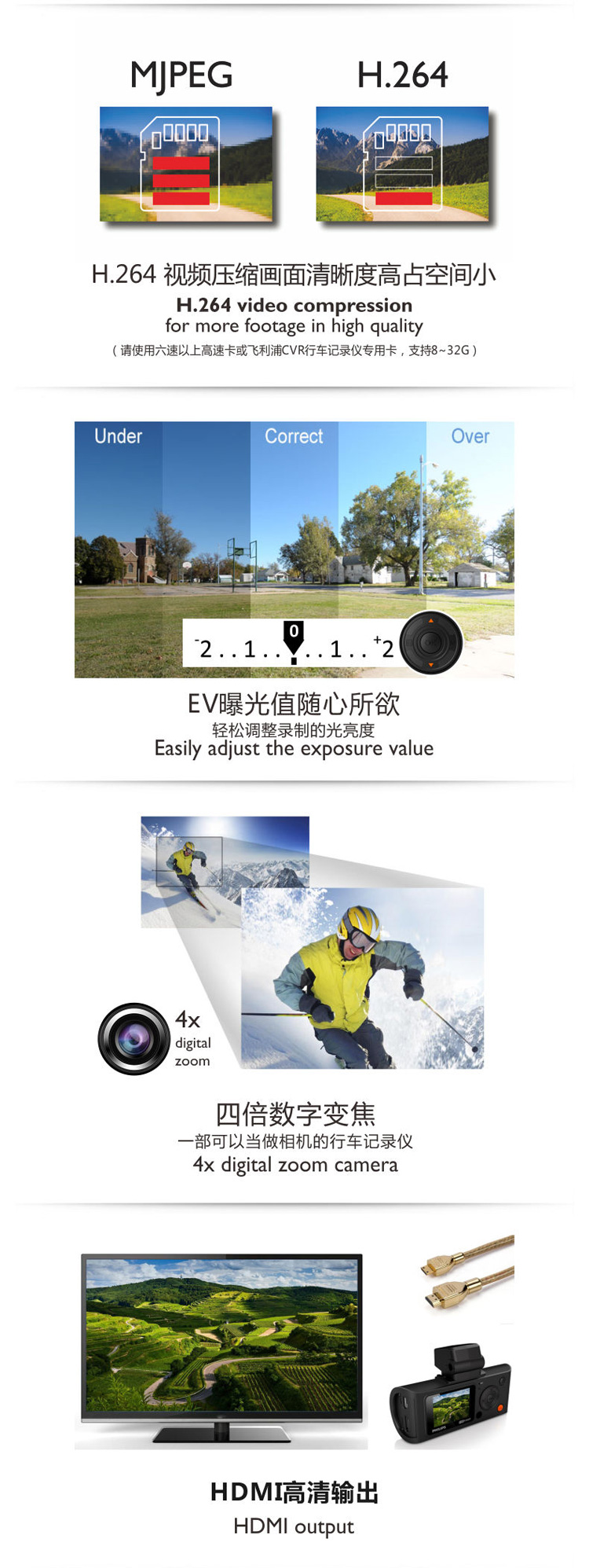 飞利浦（PHILIPS）CVR700行车记录仪 重力感应紧急视频GPS追踪自动同步卫星时间全高清1080P