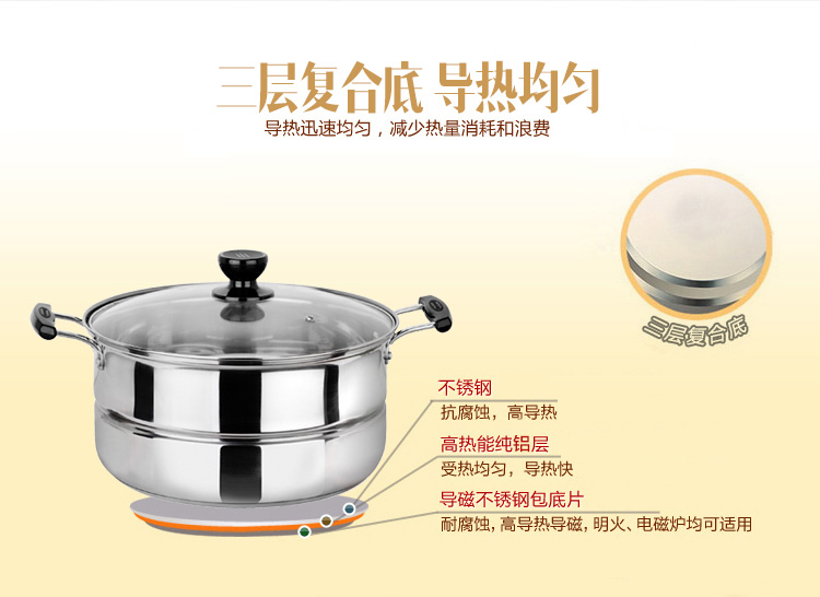 
                                        
                                                                                美厨（maxcook）蒸锅 不锈钢28cm单层蒸锅 加厚复合底 燃气炉电磁炉通用MCB28                