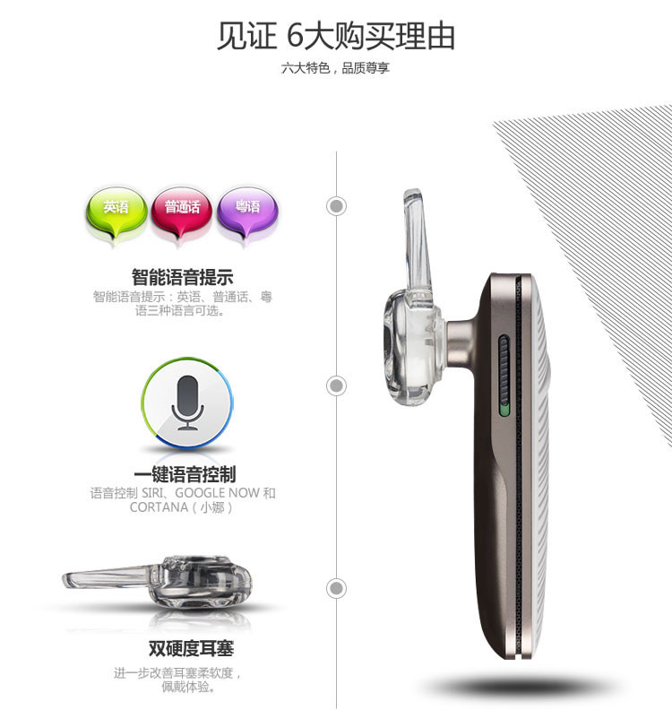 
                                        
                                                                                缤特力PLT E500 商务单耳蓝牙耳机 蓝牙4.1双麦降噪 商务车载 开车通话 太空灰色                