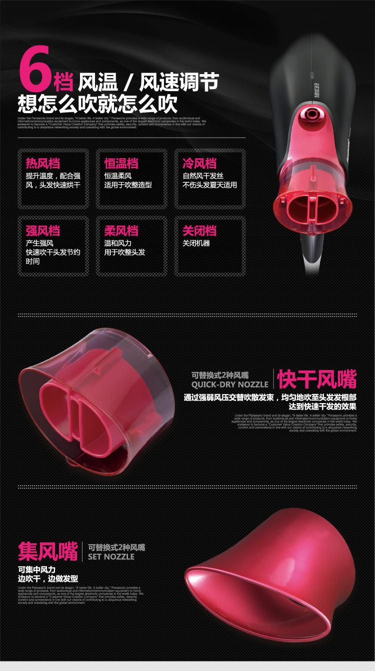 
                                        松下（Panasonic）电吹风机 家用大功率速干 纳米水离子 恒温护发 EH-NA60                