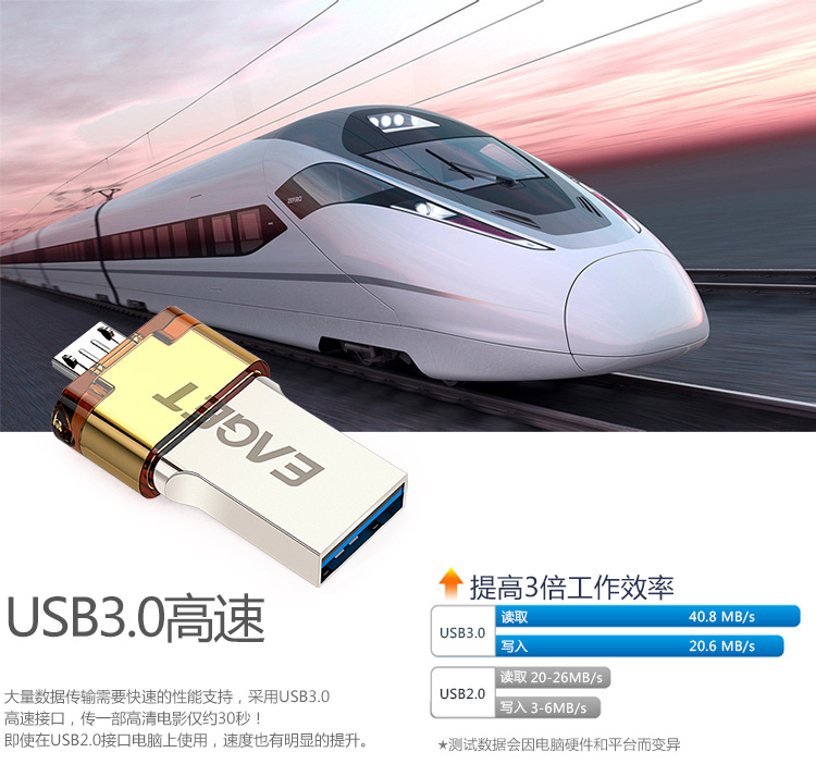 忆捷（EAGET）V80 OTG 16G (MICRO USB+USB3.0双接口)高速手机U盘 珍珠镍色