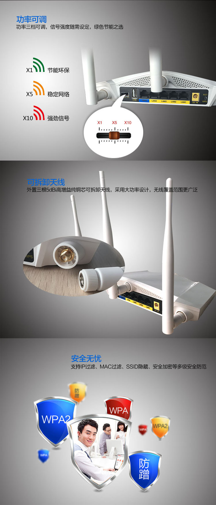 捷稀（JCG）JHR-N845R 750M 双频 三天线大功率智能无线路由器 白色