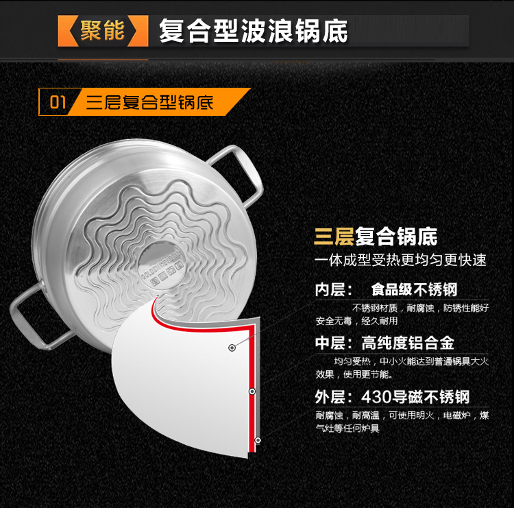 金钥匙（GOLDEN KEY）蒸锅28cm 铁金刚三层不锈钢蒸笼GK-28T7F