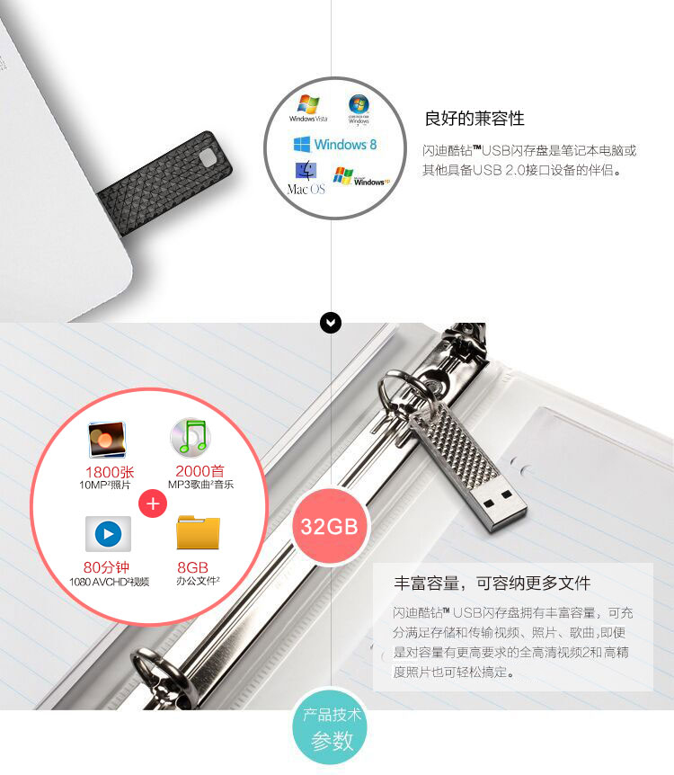 闪迪（SanDisk）酷钻 Cruzer Facet（CZ55）32G U盘 闪耀银