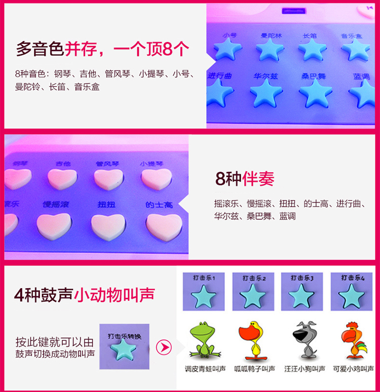 
                                        
                                        贝芬乐（buddyfun）儿童电子琴 双供电天籁之音迷你钢琴88022A粉色（新老包装随机发货）                