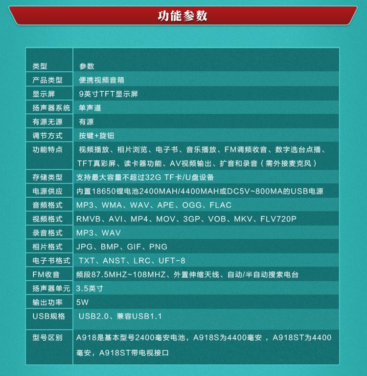 阿波罗（APORO） A918ST 9英寸大屏高清老人看戏机插卡视频播放器收音机 闭路电视接口（吉祥红）