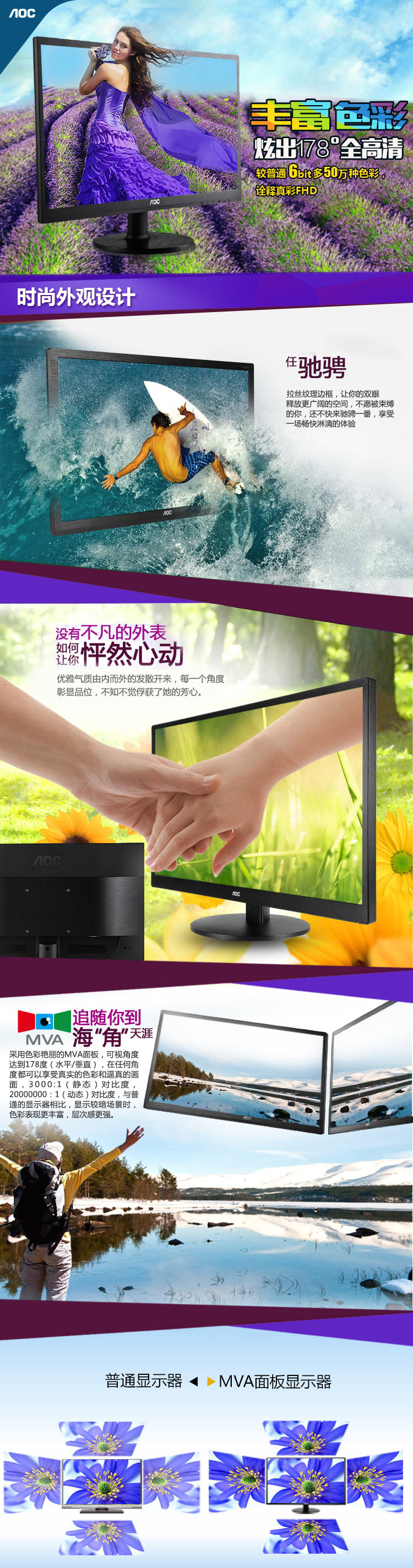 
                                                            AOC M2060SWD 19.53英寸MVA广视角全高清LED背光液晶电脑显示器（黑色）                