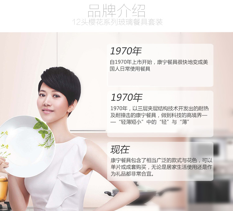 康宁CORELLE 12头樱花系列玻璃餐具套装12-SR/CN