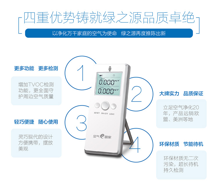 
                                        
                                                                                绿之源 空气e管家甲醛检测仪2.0增强版 家用新车测甲醛测试仪器TVOC空气检测仪便捷式除甲醛检测盒                