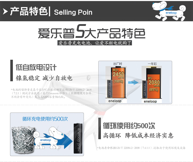 
                                                                                爱乐普（eneloop）充电电池5号4节高容量镍氢适用相机闪光灯玩具3HCCA/4BW无充电器                