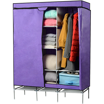 简易衣柜布衣柜双人衣橱加厚无纺布卷帘大容量衣柜 香紫色gsn-36