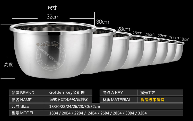 
                                        金钥匙（GOLDEN KEY）调料盆 24cm不锈钢日式多用 KL-B4                