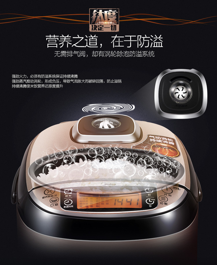 
                                        美的（Midea)电饭煲WFZ4099 IH电磁加热 1250W大火力 钛金釜内胆4L电饭锅                