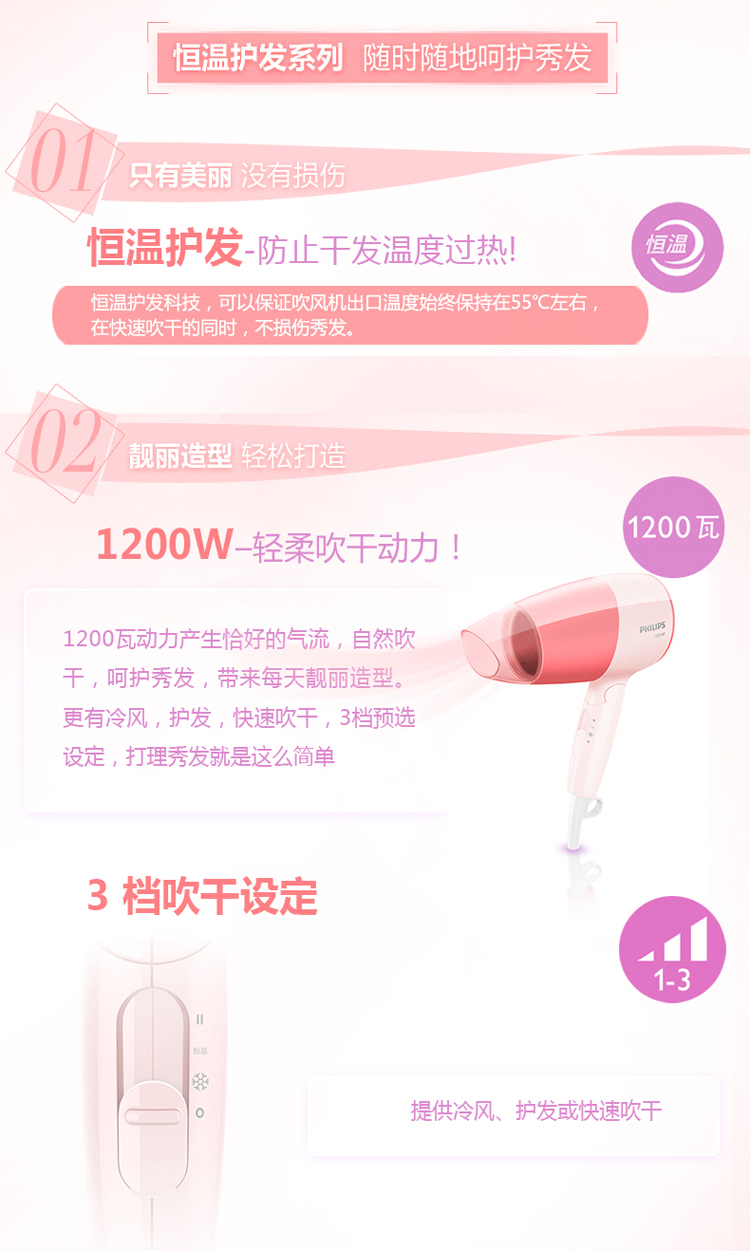 
                                        飞利浦(PHILIPS) 电吹风机HP8125/05家用恒温快干电吹风 轻巧体积功率强劲恒温设计高效呵护                