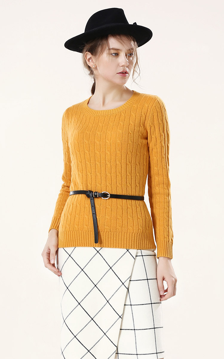 sara phillips88422姜黄绞花圆领打底衫 105/xl