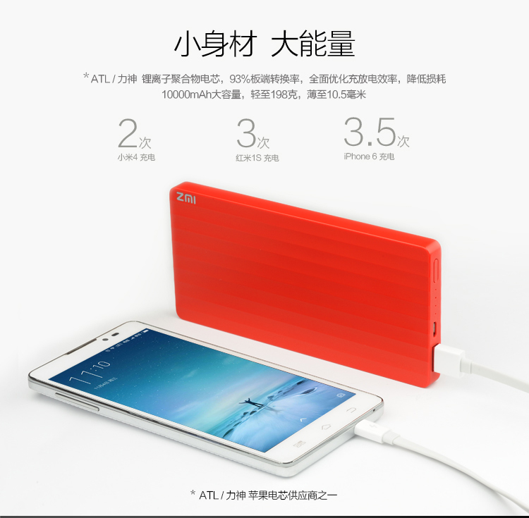 ZMI 10000毫安 移动电源/充电宝 聚合物  紫米电子 PB810 白色