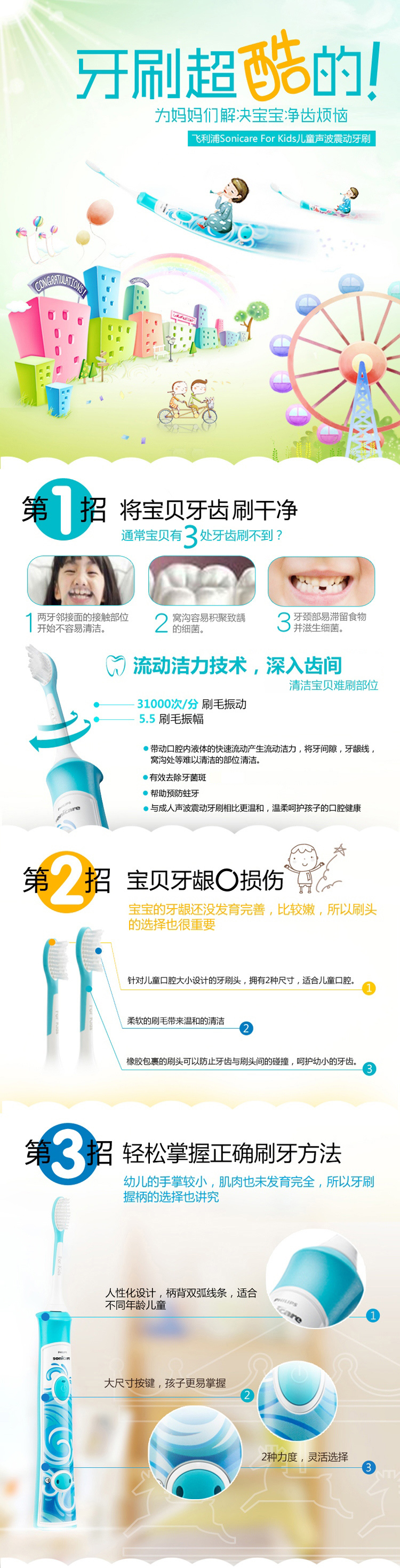 
                                        
                                                            飞利浦(PHILIPS) 电动牙刷 儿童声波震动(自带刷头*2)（标准/迷你刷头随机发货） HX6312/05                