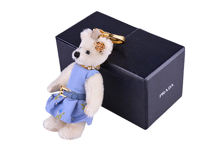 prada 普拉达 女士蓝色花裙olivia 皮草小熊手机链 钥匙扣 1to014 2e3