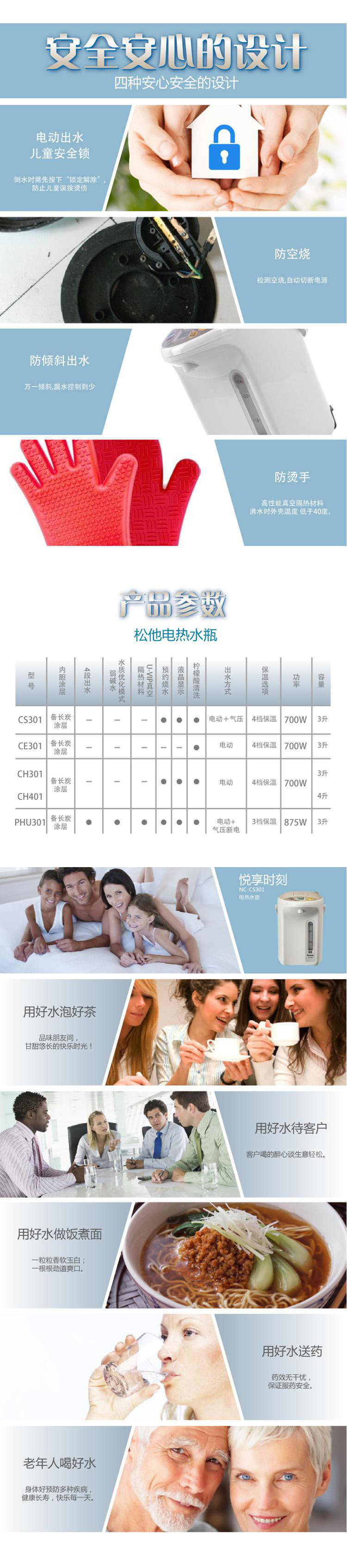 
                                        松下（Panasonic）NC-CS301 电热水壶 保温壶 电热水瓶3L 备长炭涂层内胆                