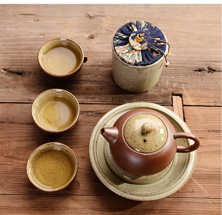 瓷恒堂 复古粗陶茶具套装 老岩泥粗陶茶具