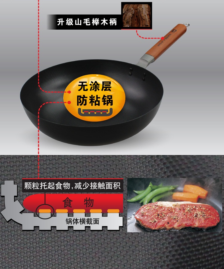【京东超市】珍珠生活高纯铁双面凹凸铁锅30cm加厚款无涂层炒锅日本进口GP-36