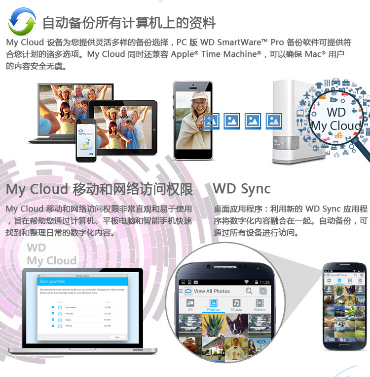 
                                        西部数据(WD) My Cloud 西数云 网络存储3TB NAS 3.5英寸WDBCTL0030HWT-CESN                