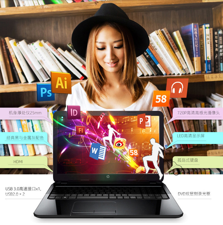 惠普（HP）轻薄系列 HP 15-r239TX 15.6英寸笔记本电脑（i5-5200U 4G 500G GT820M 2G独显 win8.1）金属灰