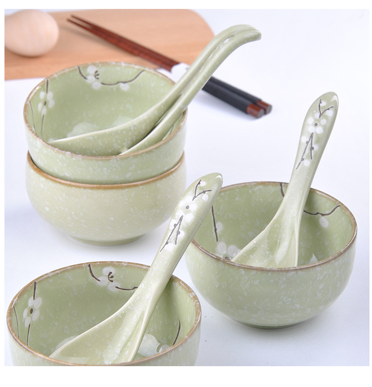 樱之歌 日式手绘和风细雨釉下彩碗勺8件套