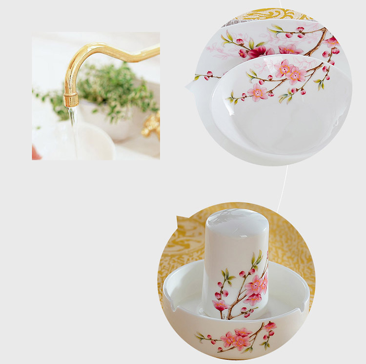 
                                        乐享 56头碗套装景德镇釉中骨瓷餐具套装盘碟礼品 桃花朵朵                